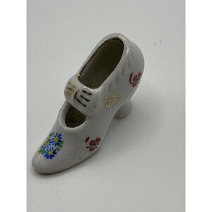 Miniature Porcelain Shoe Figurine With Floral & Gold Details Made In Occupied Ja